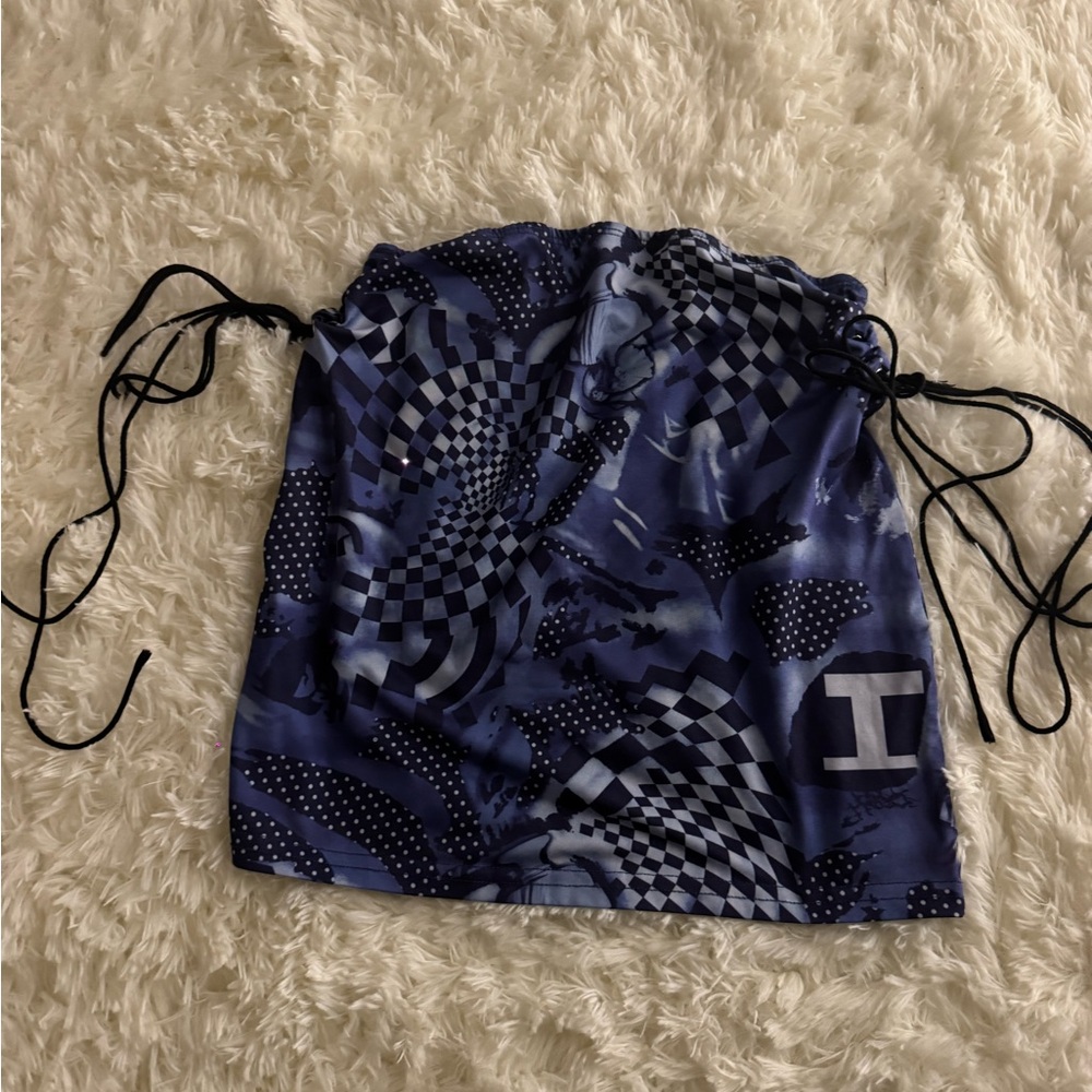 Blue Patterned Drawstring Bag - image 1